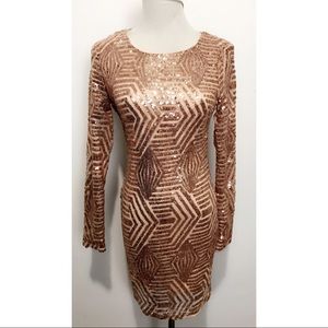 Gold Guess Sequins Open Back Dress (Size M)